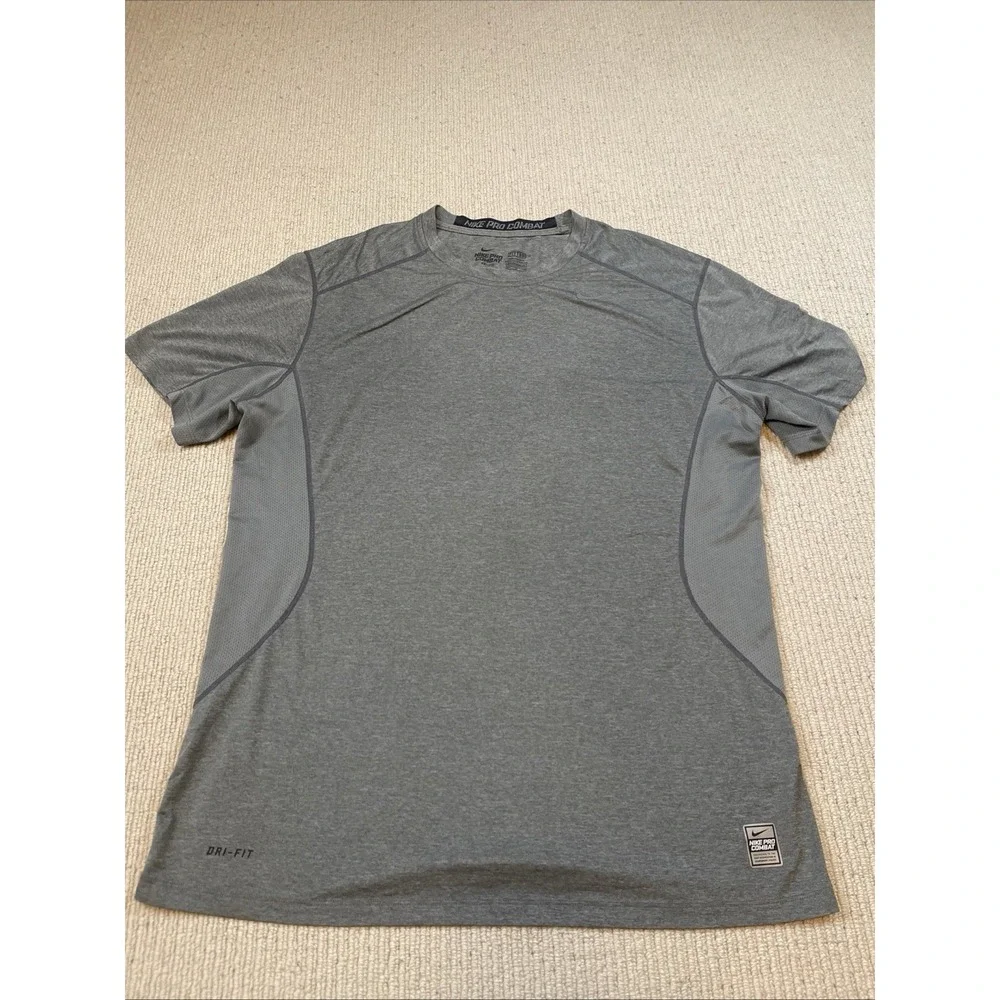 Nike Pro Combat Men's XL Shirt Fitted Short Sleeve Gray